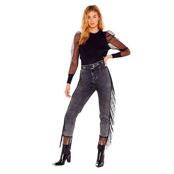 It’s only Rock & Roll Fringe High Waisted Jeans - Picture 1 of 7